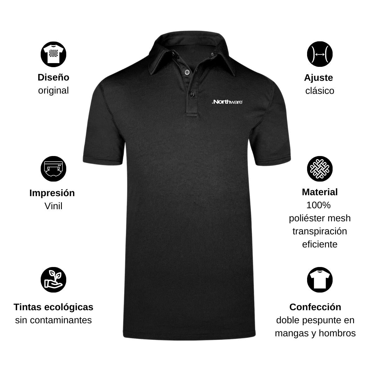 Playera Tipo Polo Hombre Manga Corta Negro Personalizable Escudo