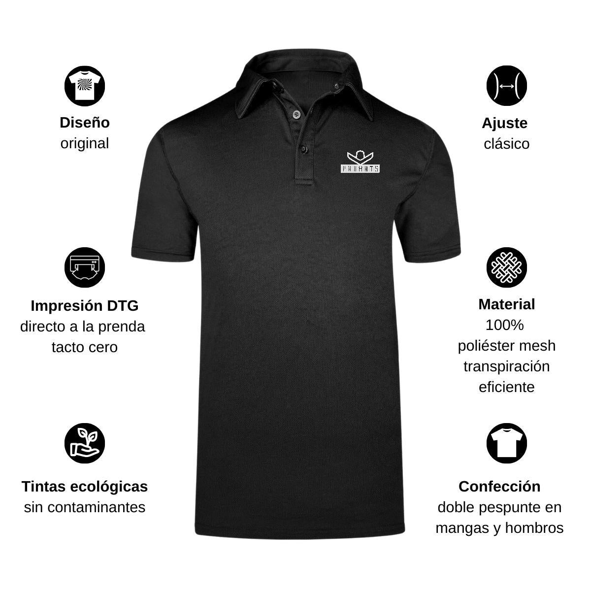 Playera Tipo Polo Hombre Manga Corta Negro Personalizable Escudo