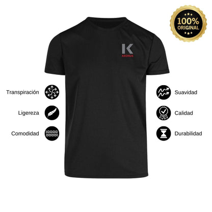 Playera Transpirable Hombre Manga Corta Negra Escudo