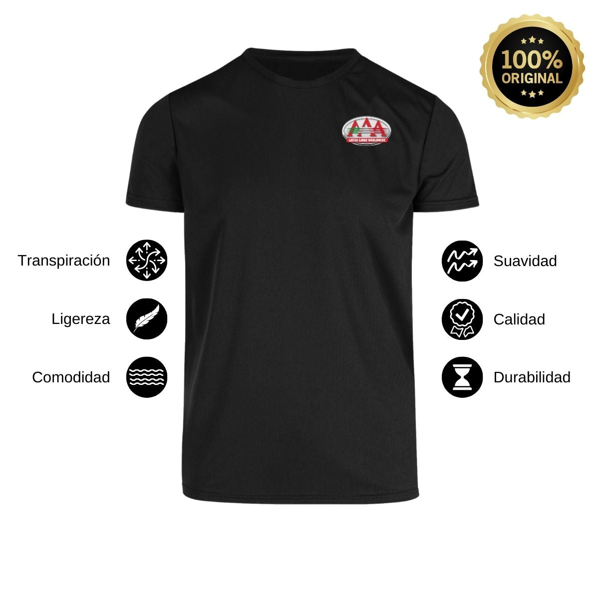 Playera Transpirable Hombre Manga Corta Negra Escudo