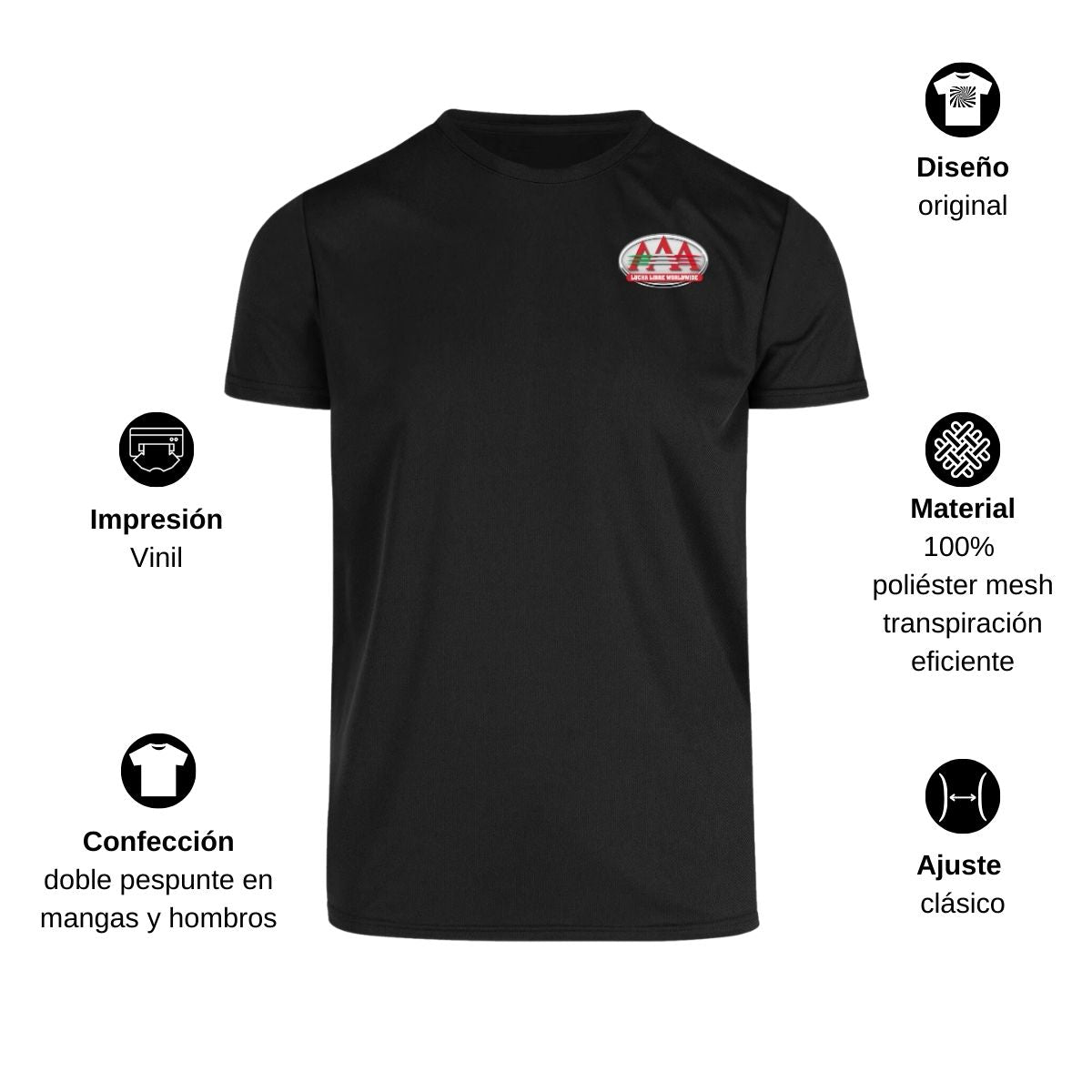 Playera Transpirable Hombre Manga Corta Negra Escudo
