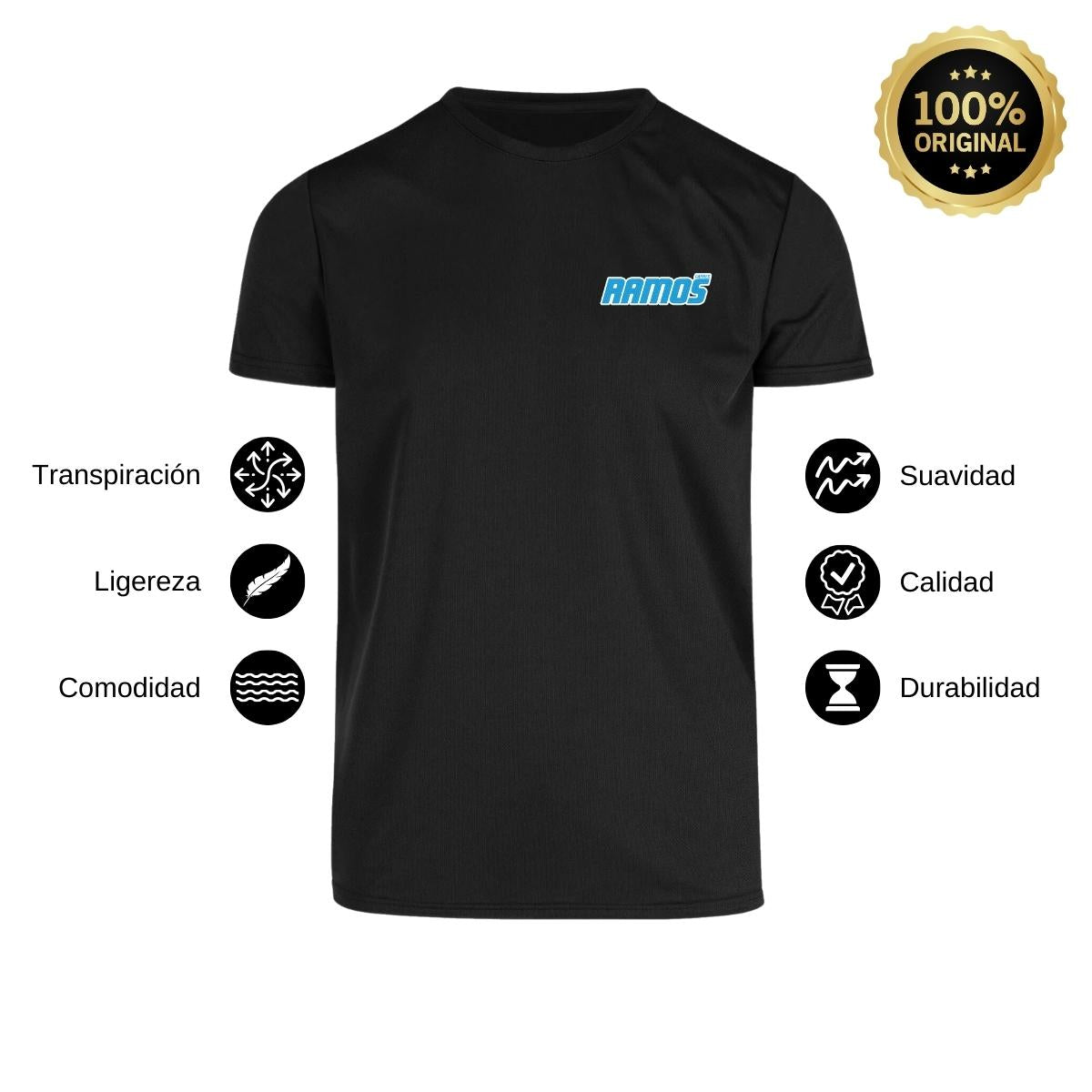 Playera Transpirable Hombre Manga Corta Negra Escudo