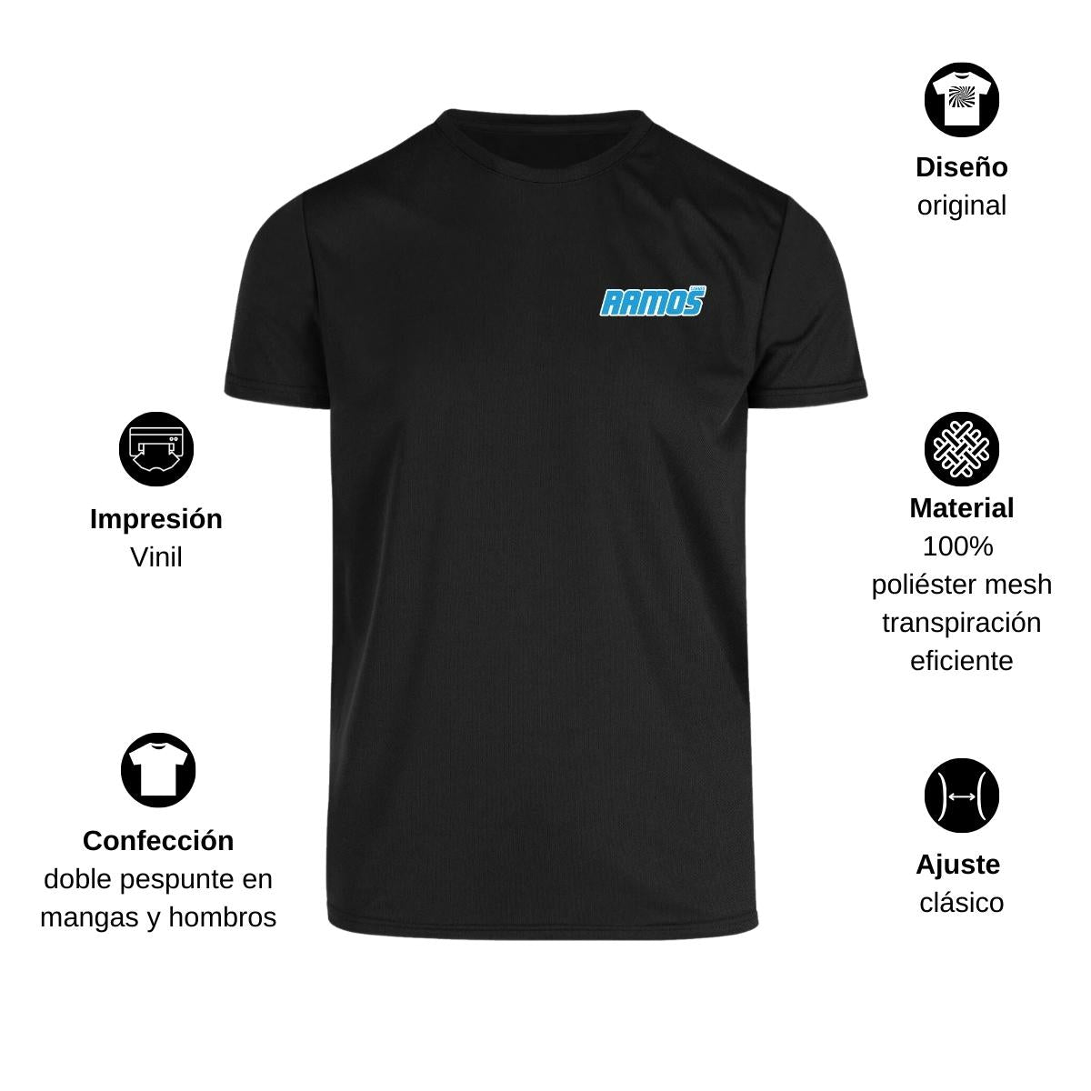 Playera Transpirable Hombre Manga Corta Negra Escudo