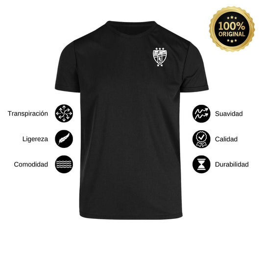 Playera Transpirable Hombre Manga Corta Negra Escudo