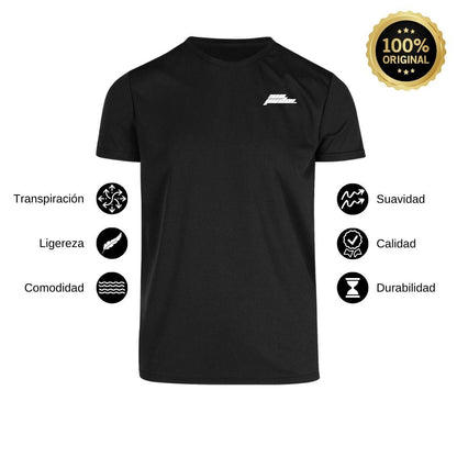 Playera Transpirable Hombre Manga Corta Negra Escudo