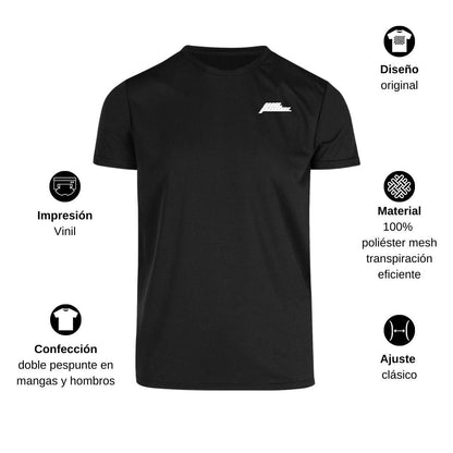 Playera Transpirable Hombre Manga Corta Negra Escudo