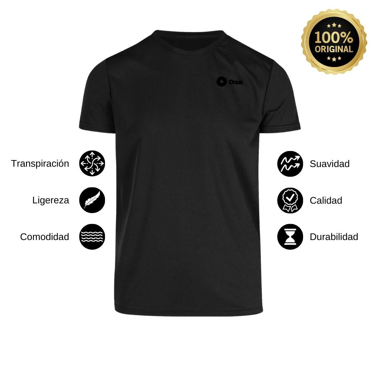 Playera Transpirable Hombre Manga Corta Negra Escudo
