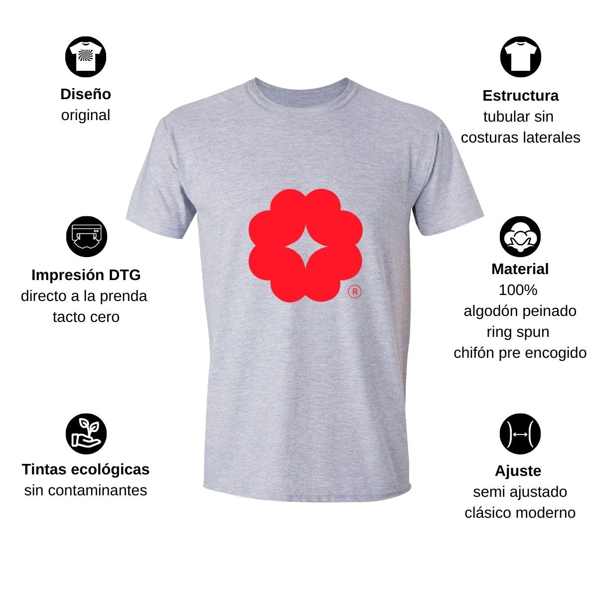 Playera Manga Corta Hombre Gris Logo Personalizable