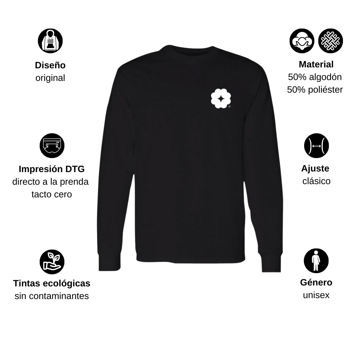Sudadera Unisex Negro Logo Nombre Personalizable