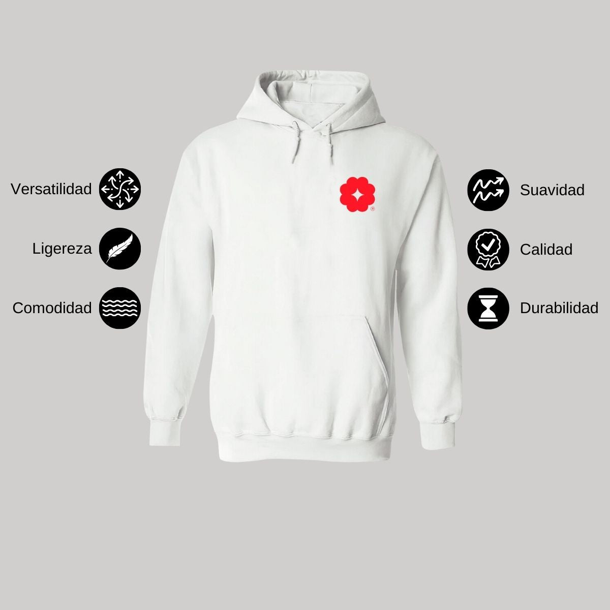 Sudadera c/Capucha Unisex Blanco Logo Nombre Personalizable