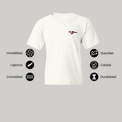 Playera Blanca Cuello Redondo Manga Corta Para Niño y Niña Escudo