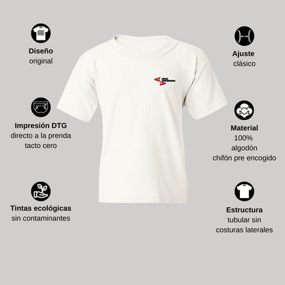 Playera Blanca Cuello Redondo Manga Corta Para Niño y Niña Escudo