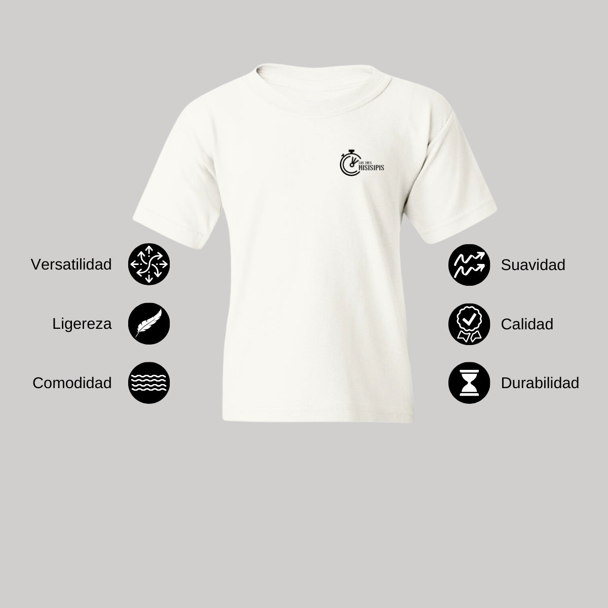 Playera Blanca Cuello Redondo Manga Corta Para Niño y Niña Escudo