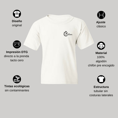 Playera Blanca Cuello Redondo Manga Corta Para Niño y Niña Escudo