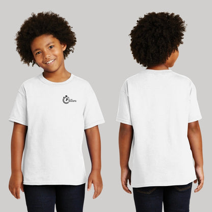 Playera Blanca Cuello Redondo Manga Corta Para Niño y Niña Escudo