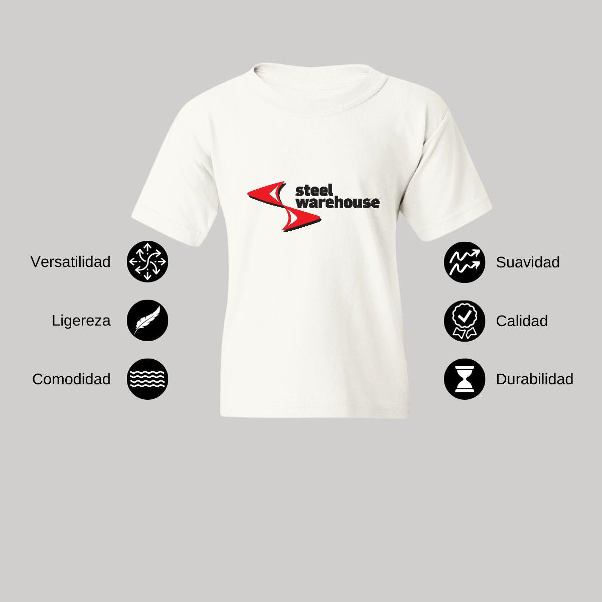 Playera Blanca Cuello Redondo Manga Corta Para Niño y Niña Logo