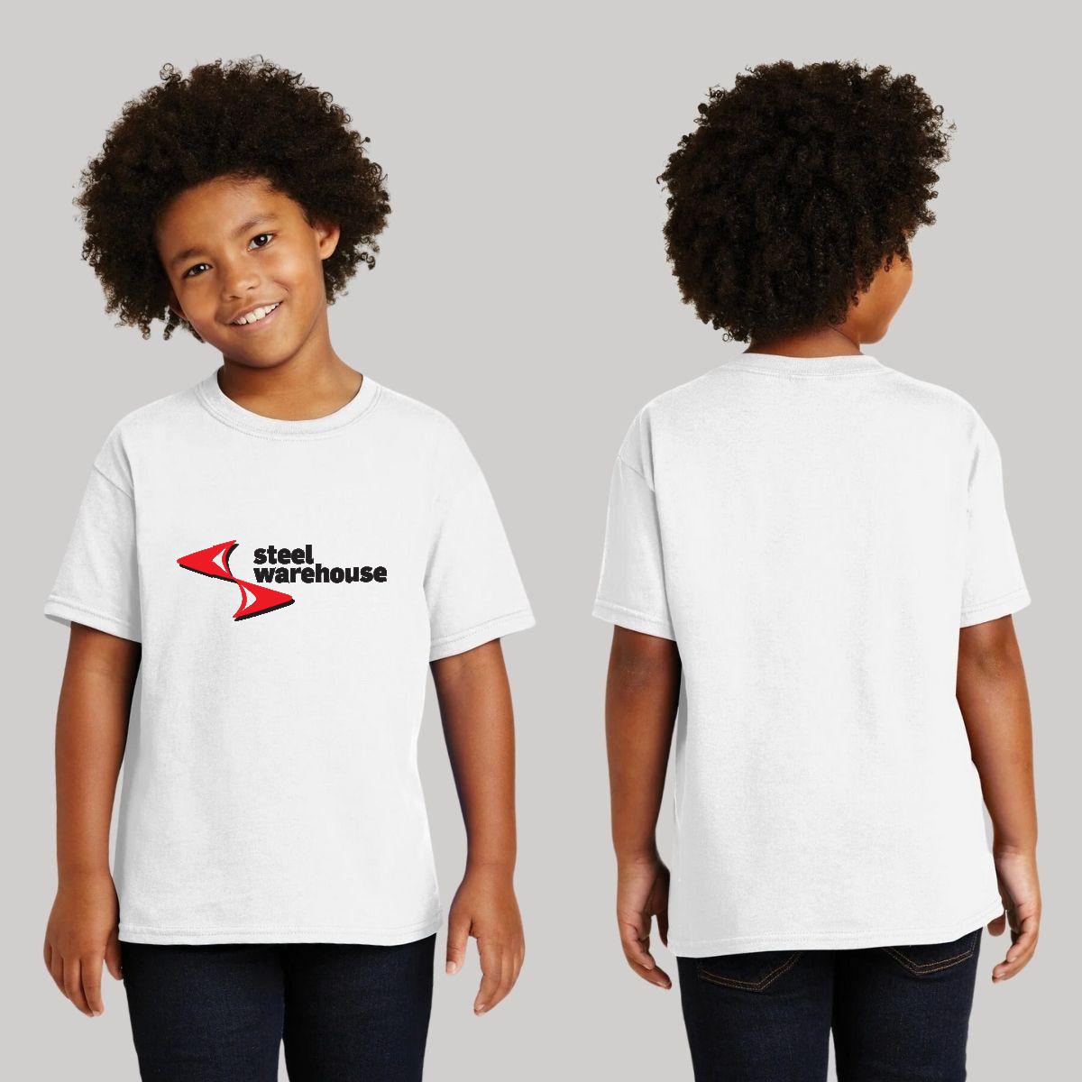 Playera Blanca Cuello Redondo Manga Corta Para Niño y Niña Logo
