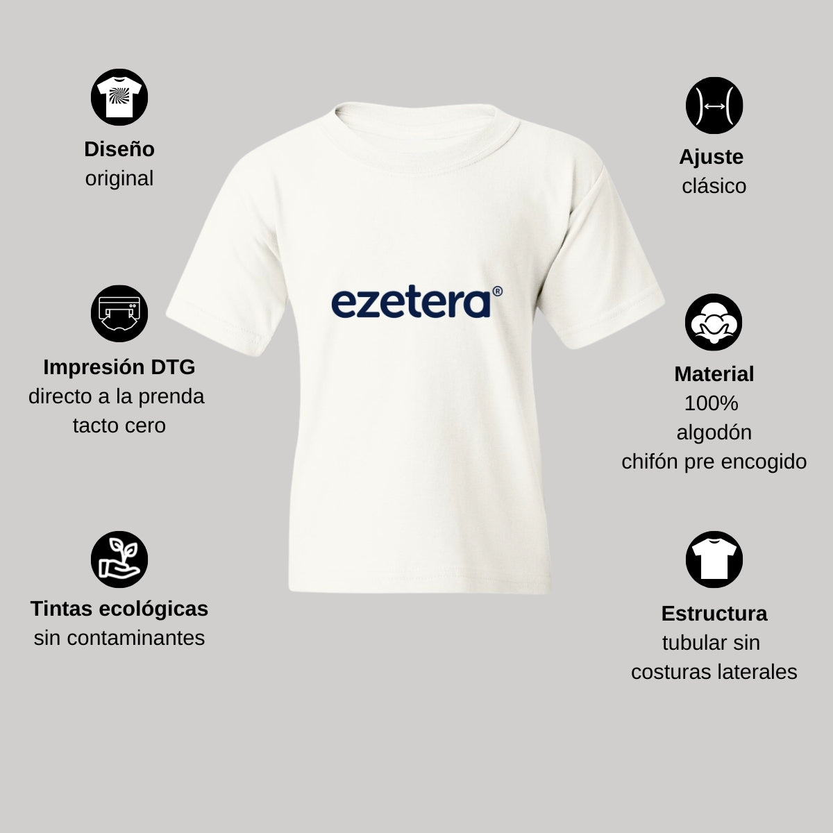 Playera Blanca Cuello Redondo Manga Corta Para Niño y Niña Logo