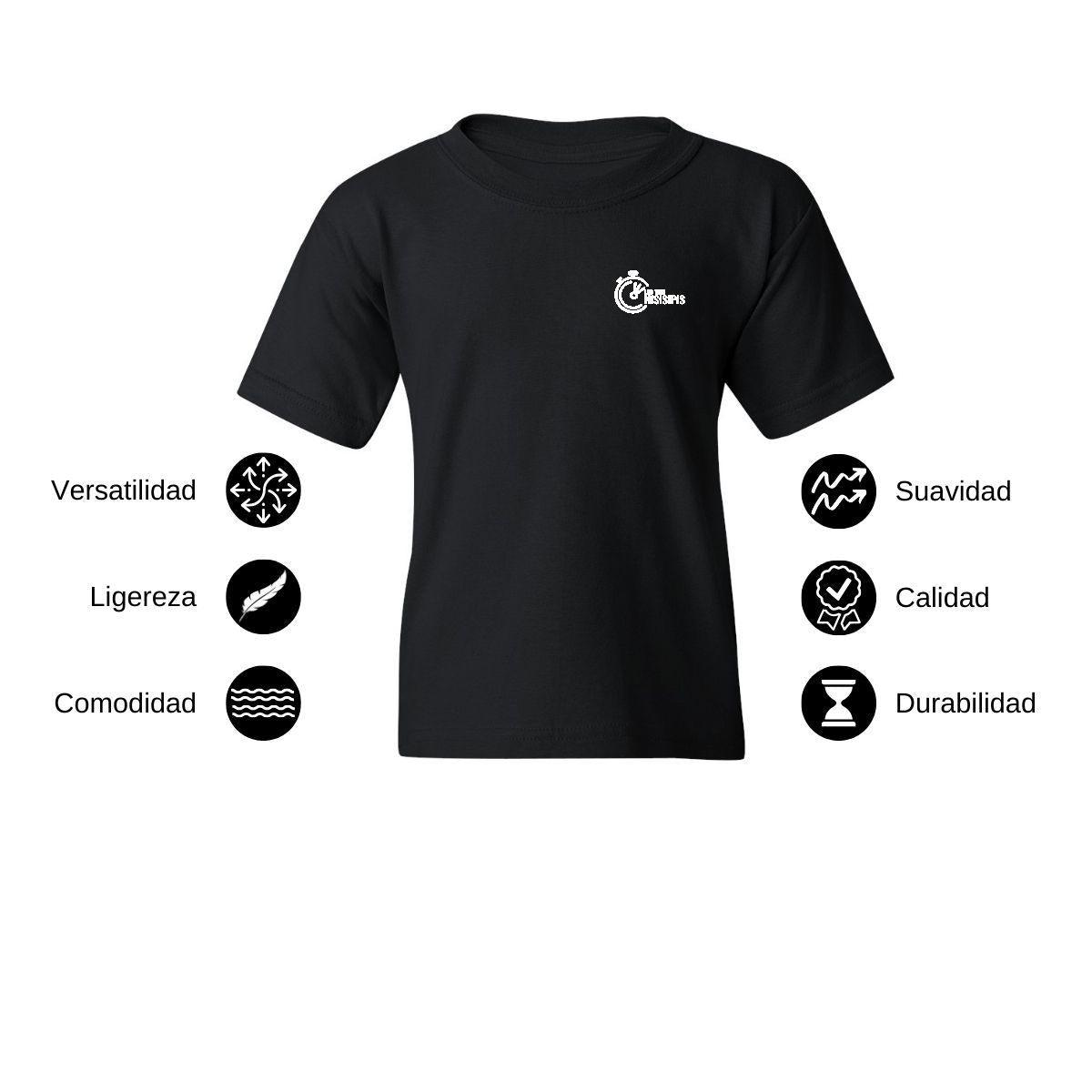 Playera Negra Cuello Redondo Manga Corta Para Niño y Niña Escudo