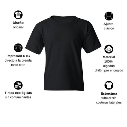 Playera Negra Cuello Redondo Manga Corta Para Niño y Niña Escudo