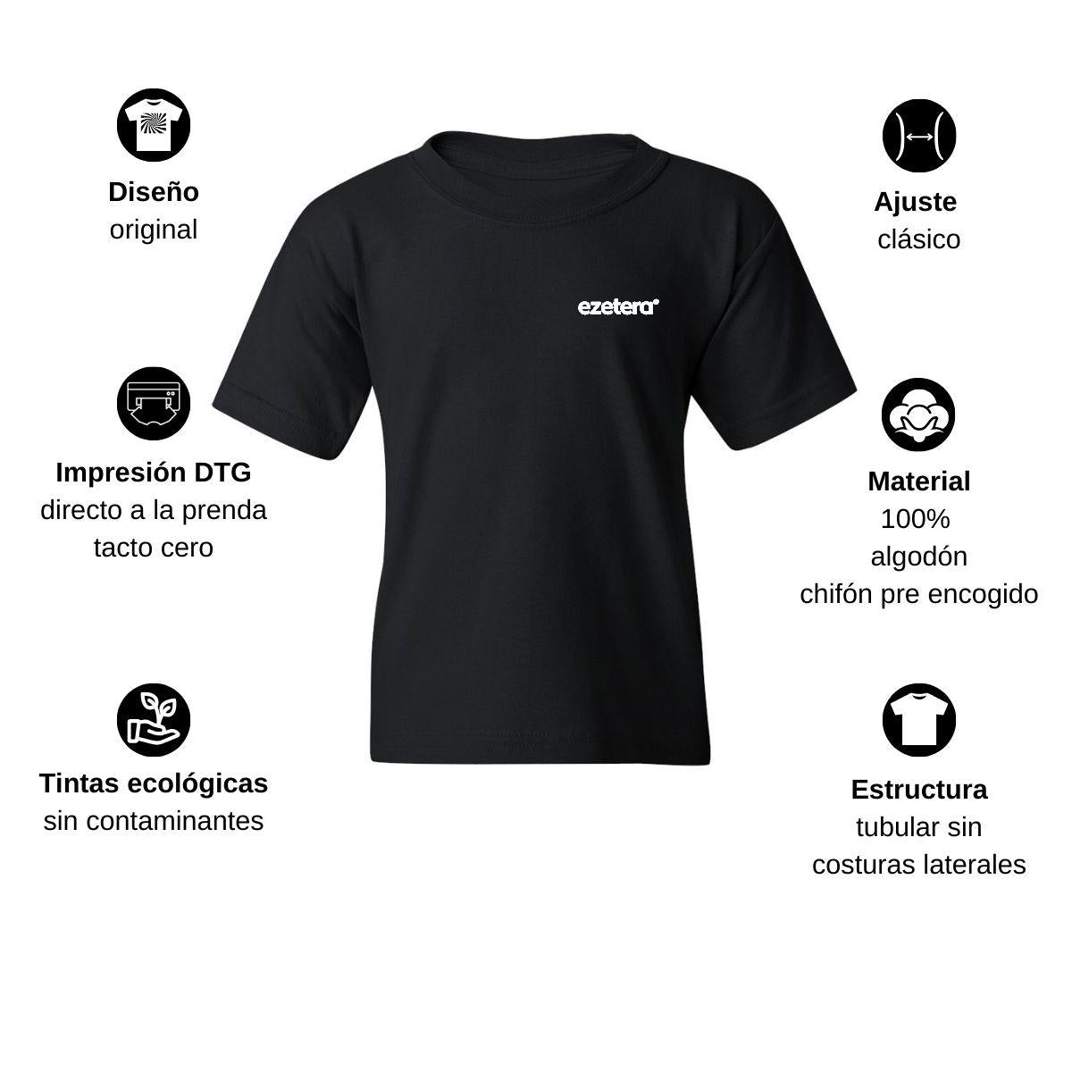 Playera Negra Cuello Redondo Manga Corta Para Niño y Niña Escudo