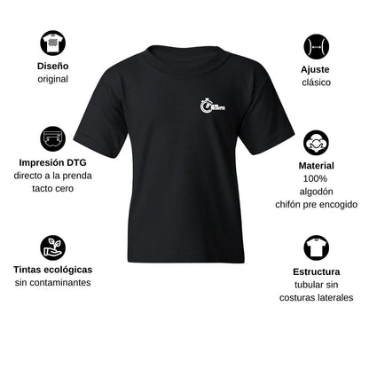 Playera Negra Cuello Redondo Manga Corta Para Niño y Niña Escudo