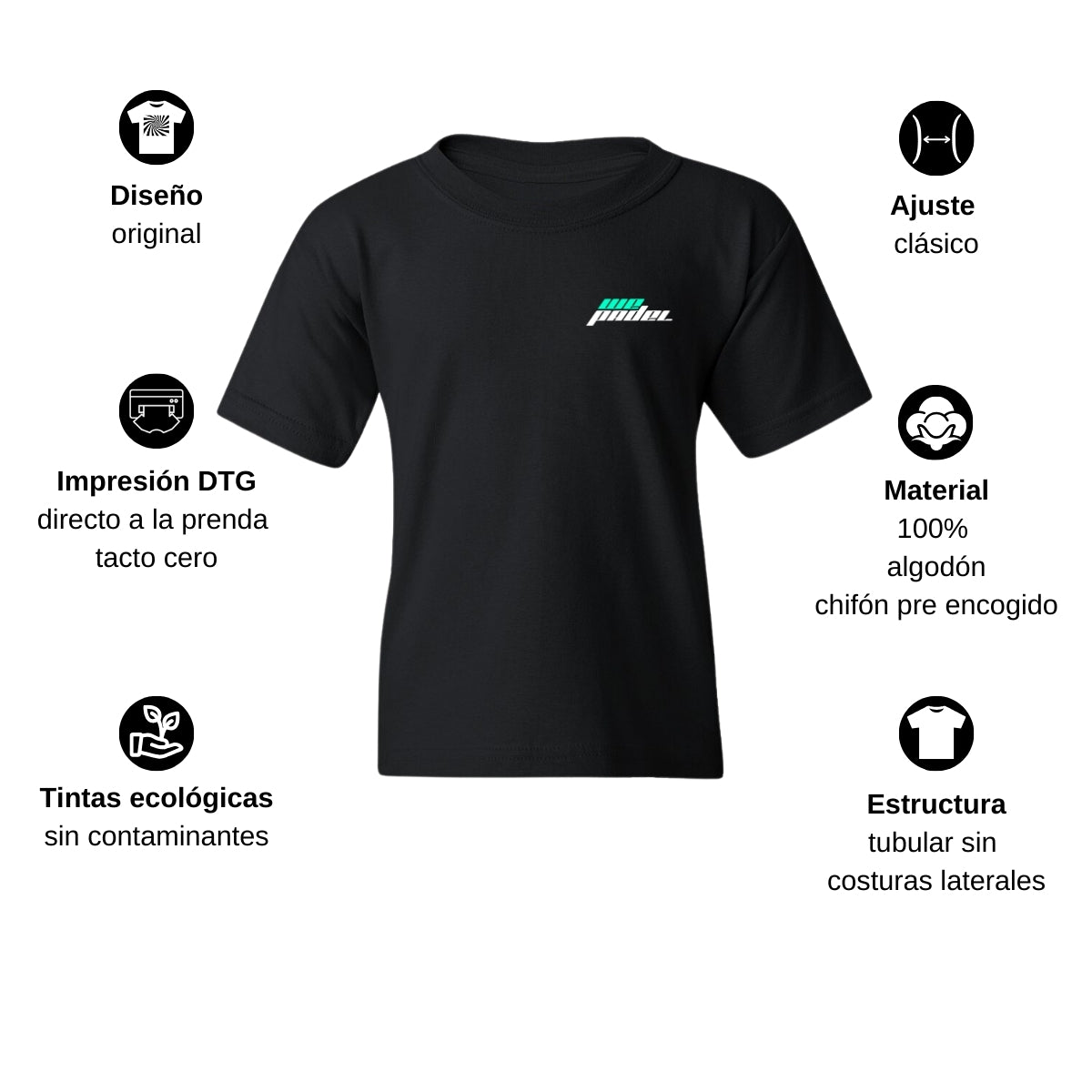 Playera Negra Cuello Redondo Manga Corta Para Niño y Niña Escudo