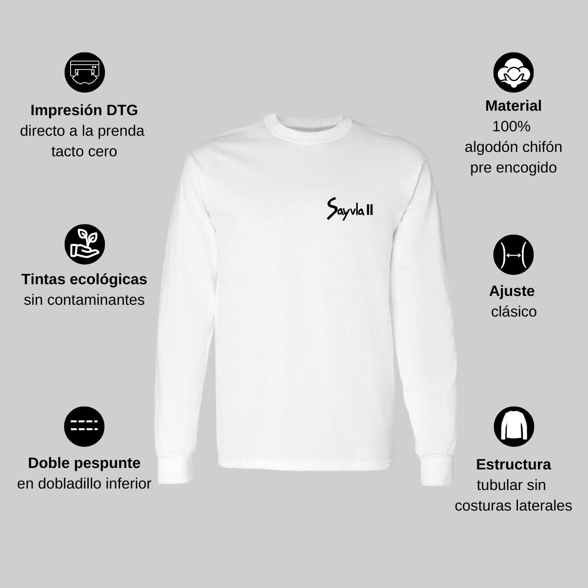 Playera Manga Larga Algodón Blanco Escudo