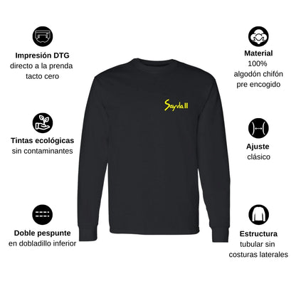 Playera Manga Larga Algodón Negro Escudo