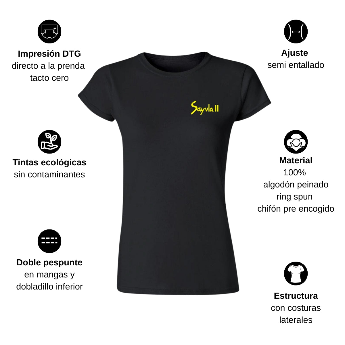 Playera Manga Corta Mujer Negro Personalizable Escudo