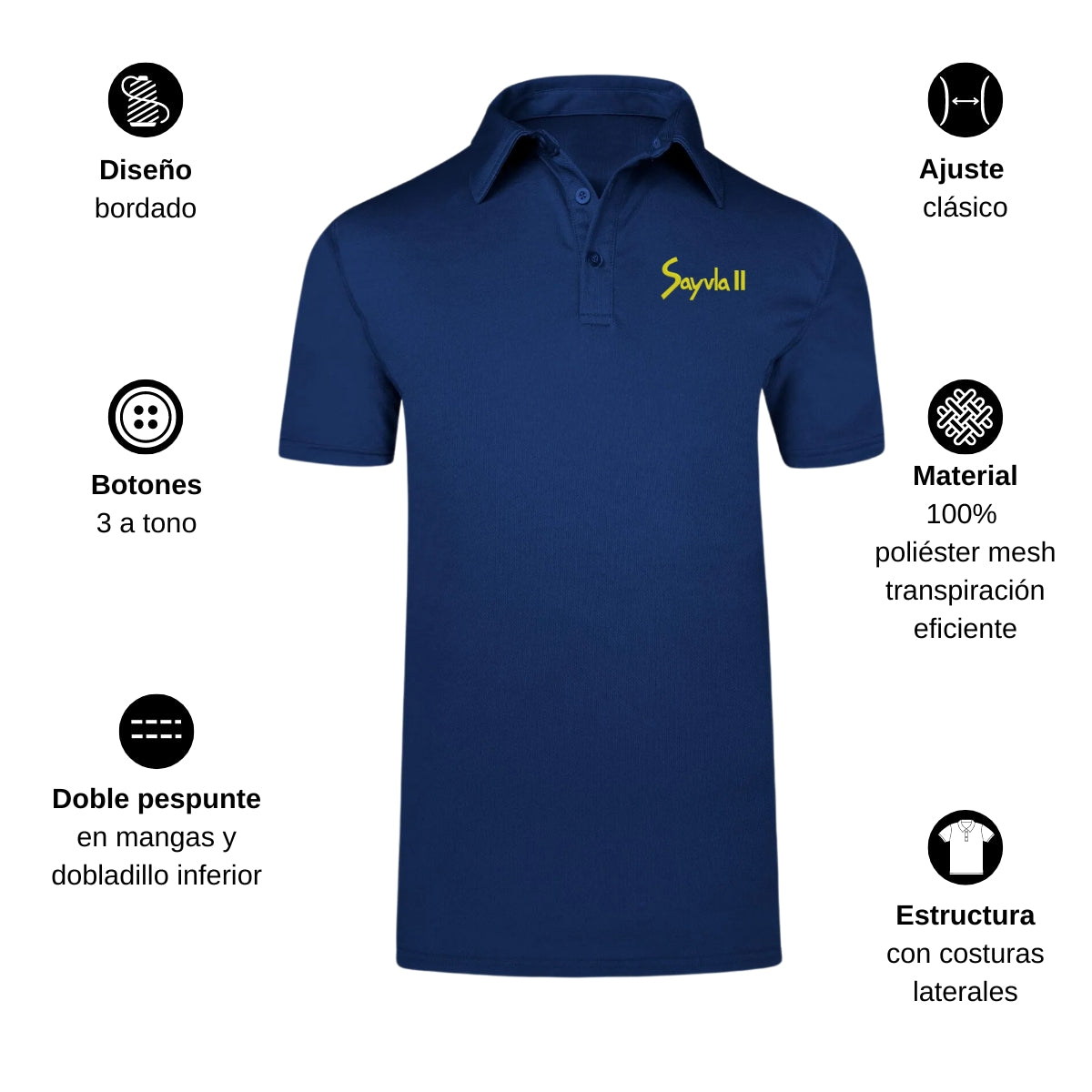 Playera Tipo Polo Hombre Manga Corta Azul Marino Personalizable Escudo