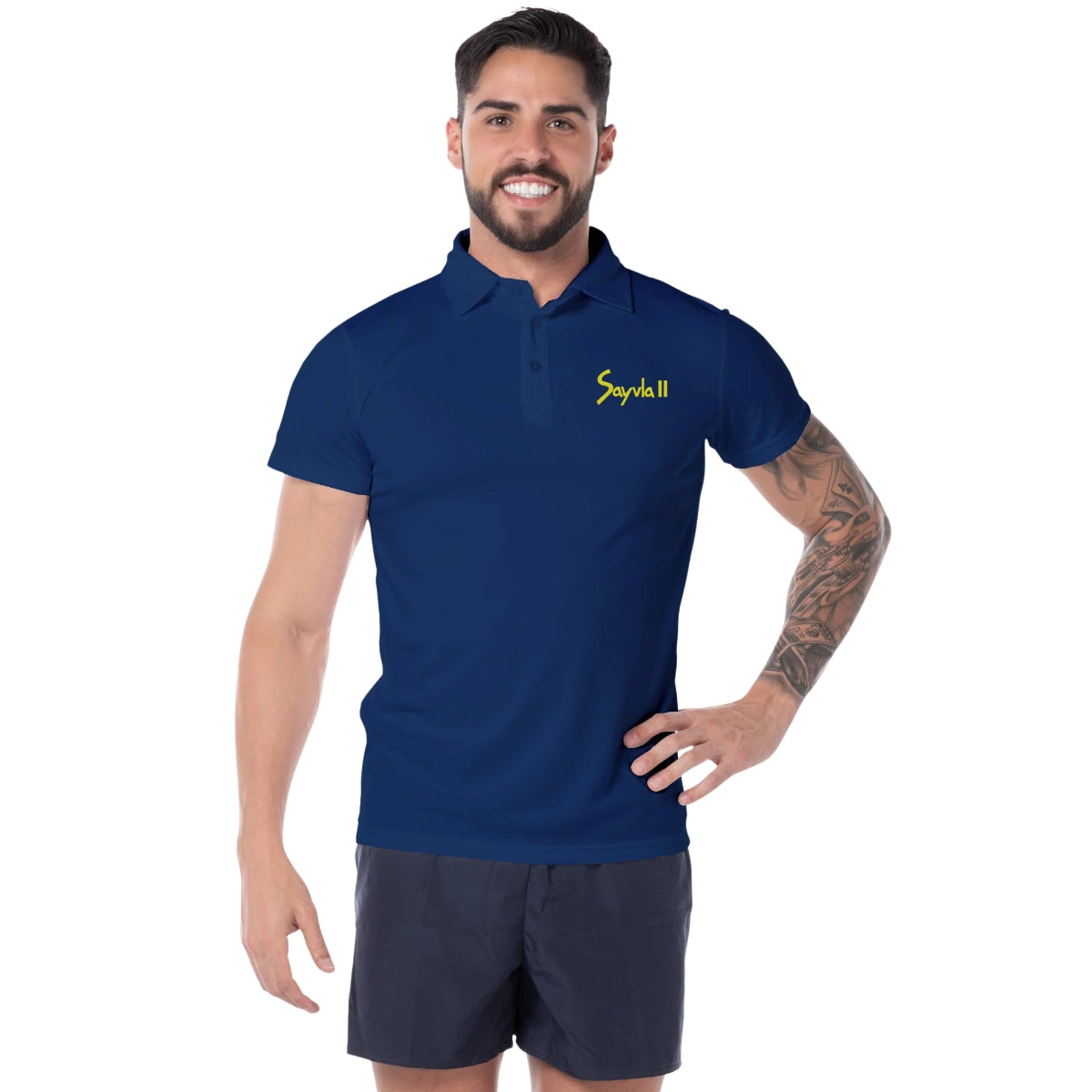 Playera Tipo Polo Hombre Manga Corta Azul Marino Personalizable Escudo