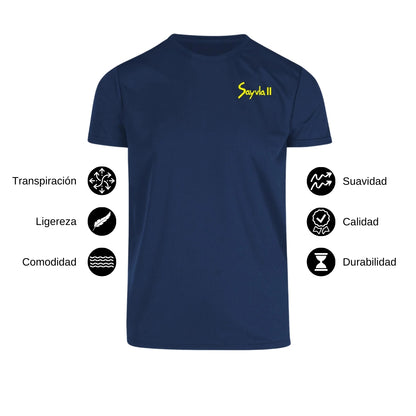 Playera Transpirable Hombre Manga Corta Azul Marino Escudo