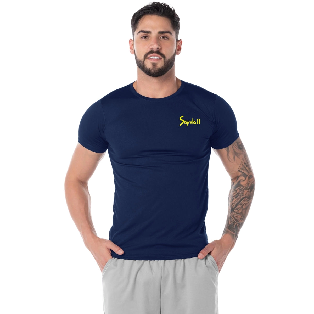 Playera Transpirable Hombre Manga Corta Azul Marino Escudo