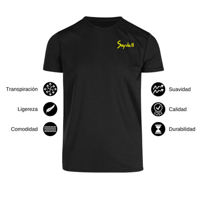 Playera Transpirable Hombre Manga Corta Negra Escudo