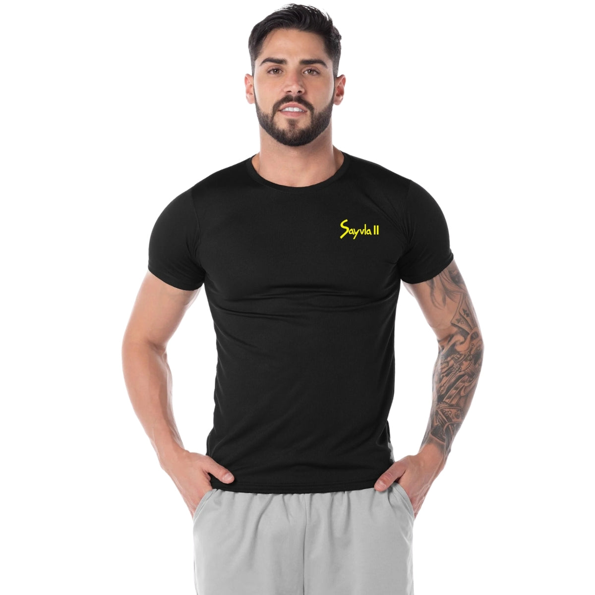 Playera Transpirable Hombre Manga Corta Negra Escudo