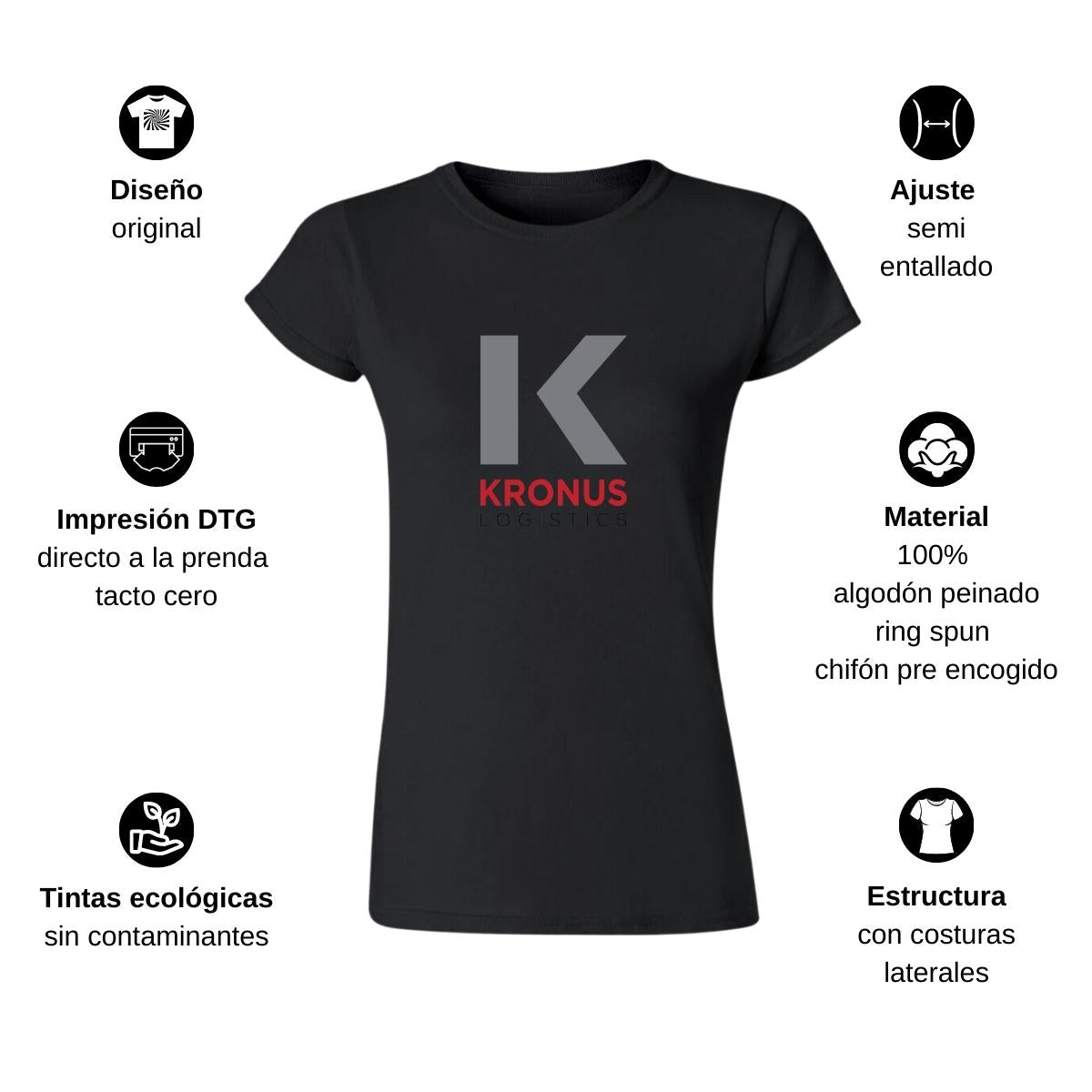 Playera Manga Corta Mujer Negro Personalizable Logo