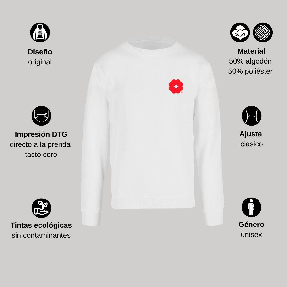 Sudadera Unisex Blanco Logo Nombre Personalizable